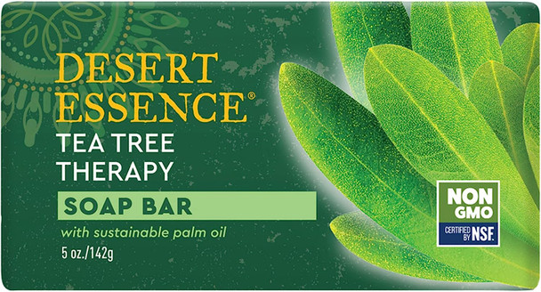 Desert Essence Tea Tree Therapy Cleansing Bar Soap - 5 Ounce - Therapeutic Skincare - All Skin Types - Jojoba Oil - Aloe Vera - Palm Oil - Moisturizes Face and Body