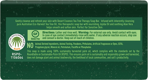 Desert Essence Tea Tree Therapy Cleansing Bar Soap - 5 Ounce - Therapeutic Skincare - All Skin Types - Jojoba Oil - Aloe Vera - Palm Oil - Moisturizes Face and Body