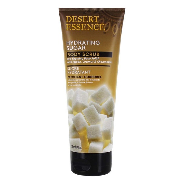 Desert Essence, Hydrating Sugar Body Scrub 6.7 fl. oz. - Gluten Free - Vegan - Cruelty Free - Gentle Exfoliating Sugar Scrub - Coconut Oil & Shea Butter - Cleanses, Smooths & Softens Skin