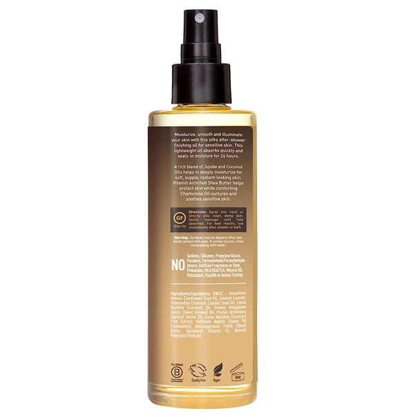 Desert Essence, Jojoba, Coconut & Chamomile Body Oil Spray, 8.28 fl. oz. - Gluten-Free, Vegan, Cruelty Free - 24hour Moisture, Soothes Skin, Perfect for Sensitive Skin, Illuminating Body Spray