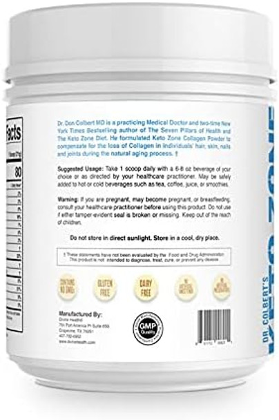 Divine Health Dr. Colbert's Keto Zone® Vanilla Collagen Powder | Includes Marine Collagen | Non-GMO | Gluten Free | 630g |