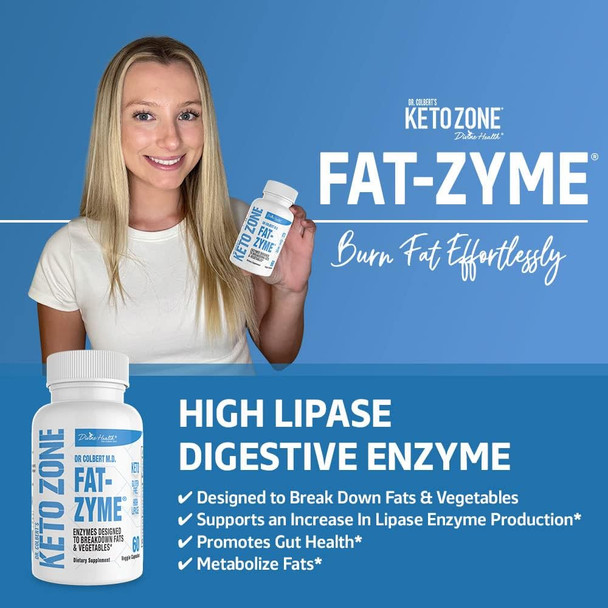 Dr. Colbert's Keto Zone Fat-Zyme - Ketogenic Digestive Enzymes - HIgh Lipase - Vegan & Vegetarian Enzyme - 30 Day Supply - Contains High Quantities of Enzymes That Break Down Veggies & Fats