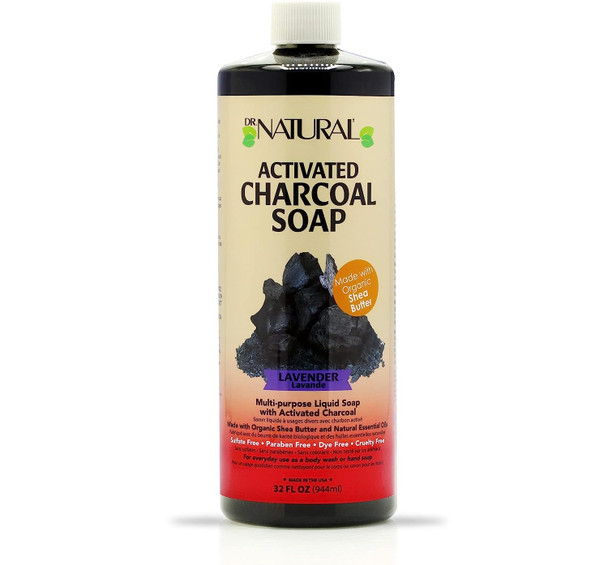 Dr. Natural Activated Charcoal Lavender Liquid Soap - 32oz, 100% Plant-Based, Paraben-Free, Sulfate-Free, Cruelty-Free