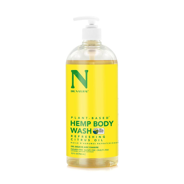 Dr. Natural Pure Hemp Body Wash in Citrus, 2-pack, 32oz each - 100% Plant-Based, Paraben-Free, Sulfate-Free, Cruelty-Free (Citrus, 2 Pack, 64oz)