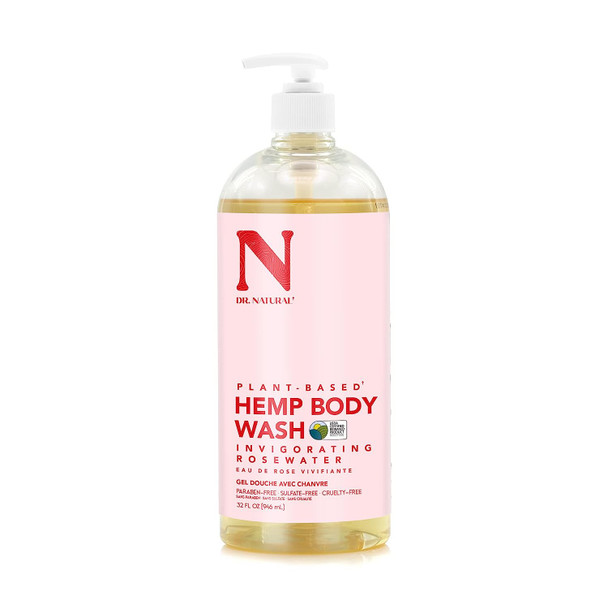 Dr. Natural Pure Hemp Body Wash in Rose, 32oz - 100% Plant-Based, Paraben-Free, Sulfate-Free, Cruelty-Free