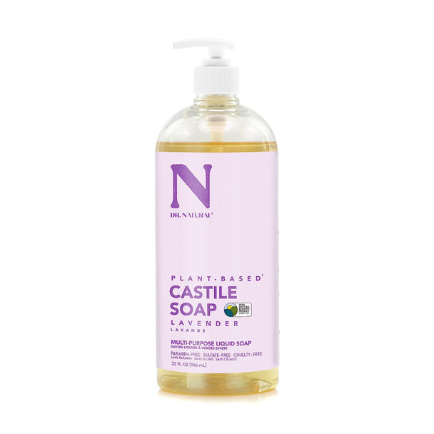 Dr. Natural, Pure Castile Liquid Soap, (Eucalyptus, Lavender 32 Ounce 2-pack) Essential Oils, Ultra-moisturizing Body Wash, Shampoo, Facial Cleanser Or Hand Wash.