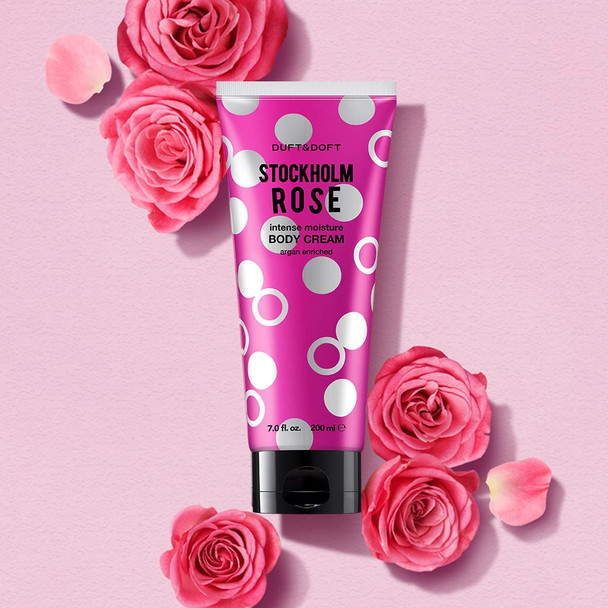 DUFT&DOFT Stockholm Rose Intense Moisture Body Cream, Perfumed, Non-greasy, Argan Oil, Ceramide, Refreshing Hydration, Feel-good fragrance - 7.0 fl oz 200ml