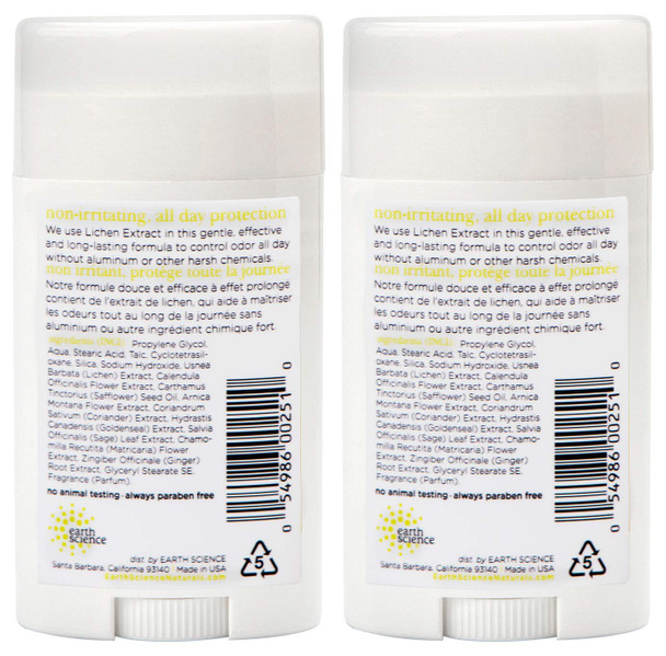 EARTH SCIENCE - All-Natural Aluminum Free Herbal Scented Lichen Plant Deodorant (2pk, 2.45 oz.)