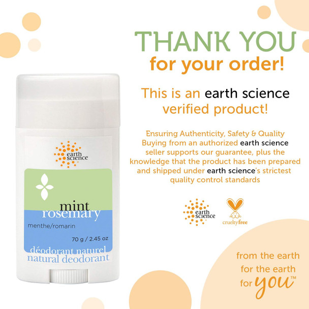 EARTH SCIENCE - All-Natural Mint and Rosemary Aluminum Free Deodorant (2pk, 2.45 oz.)