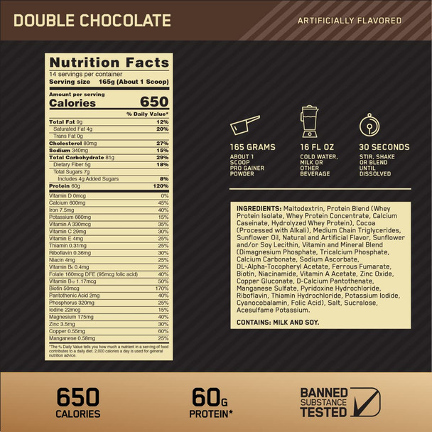 Optimum Nutrition Gold Standard Pro Gainer Protein Double Chocolate 5 LB