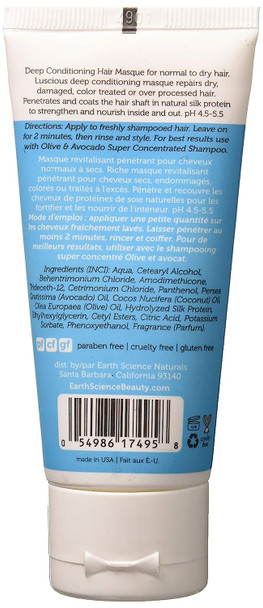 Earth Science Travel Size Olive & Avocado Hair Masque deep conditioner color safe, sulfate free, 2 oz.