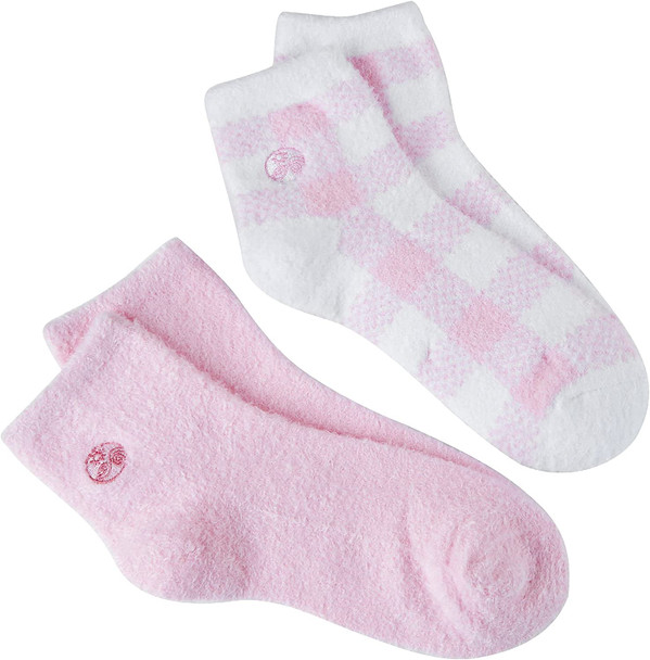Earth Therapeutics Aloe Socks - Double Pack - PINK PLAID (2 Pairs)