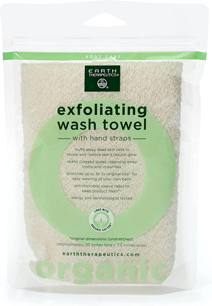 Earth Therapeutics Organic Cotton Exfoliating Wash Towel with Straps