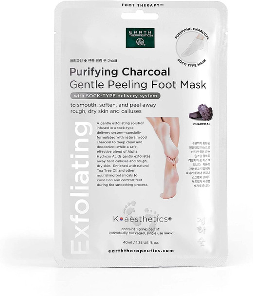 Earth Therapeutics Purifying Charcoal Gentle Peeling Foot Mask - 2 Pack (2 Pairs)