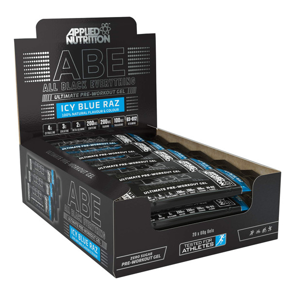 Applied Nutrition ABE Pre Workout Energy Gel, Increases Physical Performance with Citrulline, Creatine, Beta Alanine, Caffeine, Vitamin B Complex - All Black Everything Box 20 x 60g (ICY Blue Raz)