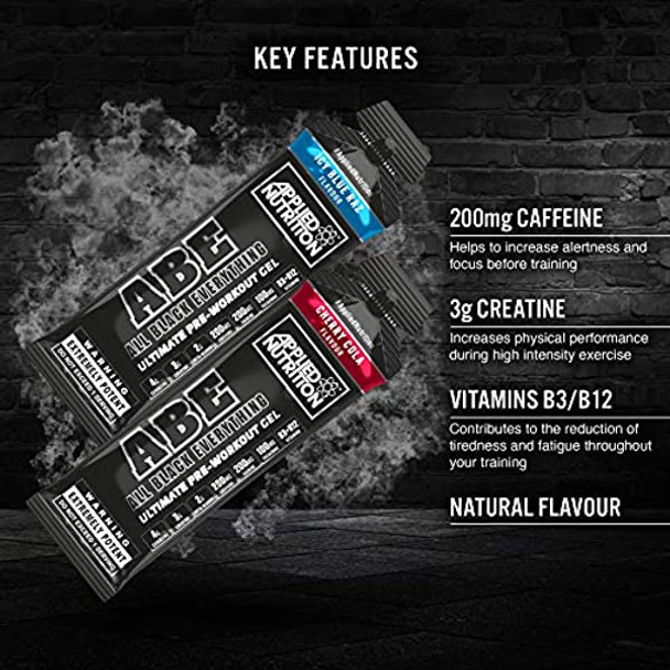 Applied Nutrition ABE Pre Workout Energy Gel, Increases Physical Performance with Citrulline, Creatine, Beta Alanine, Caffeine, Vitamin B Complex - All Black Everything Box 20 x 60g (ICY Blue Raz)