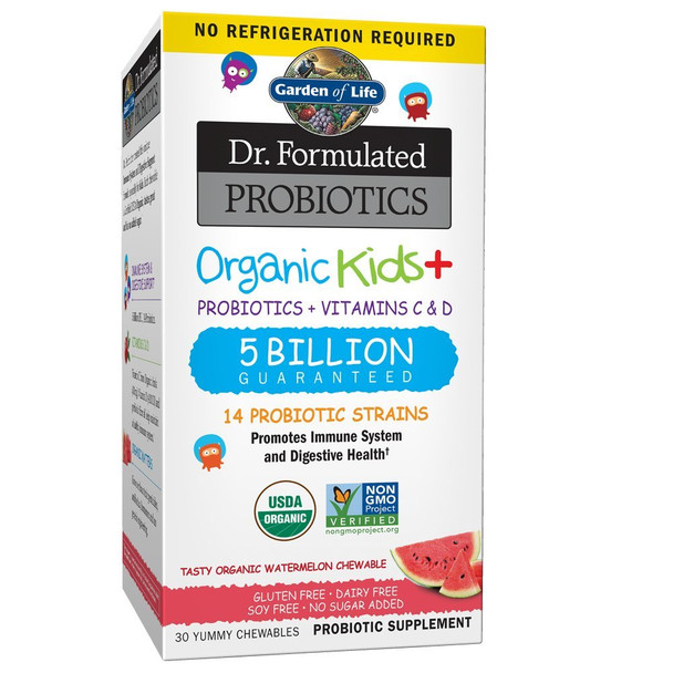 Garden of Life Dr Formulated Probiotics Organic Kids+, Watermelon, 30 chewables 0658010122153