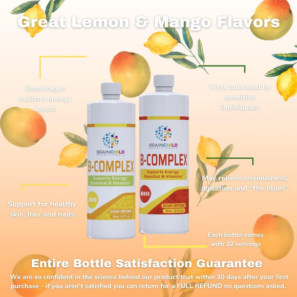 Liquid Vitamin B-Complex | Vitamin B Energy Support | B-Complex Vitamin Supplement | Liquid Vitamins for Health Support | Non-GMO | Vegan | Gluten Free | Lemon