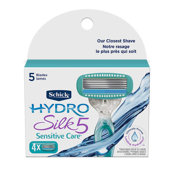 Schick Hydro Silk Moisturizing Razor Blade Refills for Women with Shower Hanger, 4 Count