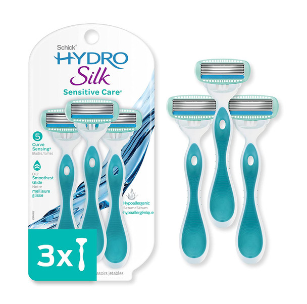 Schick Hydro Silk Razor Disposable Razors for Women with Moisturizing Serum, Basic Pack 3 Count