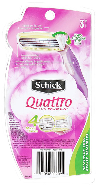 Schick Quattro Disposable Razors for Sensitive Skin 3 Count Pack of 2