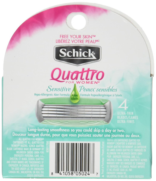 Schick Quattro for Women Razor Blade Refills for Sensitive Skin with Hypo-Allergenic Aloe - 4 Count