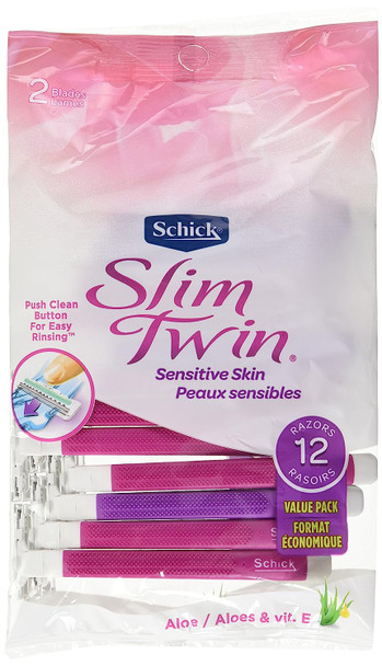 Schick Slim Twin ST 2 Disposable Razors for Women Sensitive Skin Shaving Razor, 12 Count