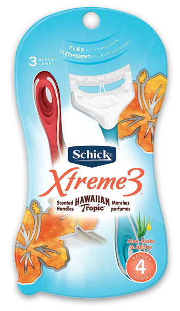 Schick Xtreme3 Women's Disposable Razors with Hawaiian Tropic Scented Handles, 4-Count (Pack of 2)