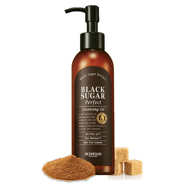 SKINFOOD Black Sugar Facial Cleansing Oil - Black Sugar and Rice Wine Exfoliating Makup Remover Cleansing Oil - Cleansing Oil for Face for Smooth and Refreshed Skin -6.76 Fl. Oz. 200ml