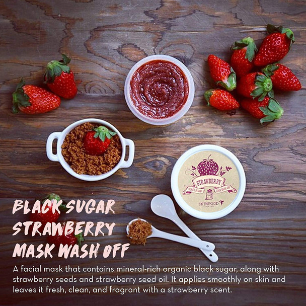 SKINFOOD Black Sugar Strawberry Mask Wash Off 3.38 fl.oz. (100g) - Exfoliating Mask for Tightening Pores and Cleansing Skin - Skin Mask Sugar Scrub - Facial Sugar Scrub Masks - Pore Face Mask