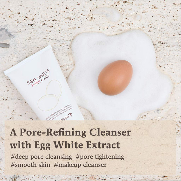 SKINFOOD Egg Pore Cleansing Foam 150ml - Light & Smooth Feeling Egg White Enriched Bubble Facial Foam Cleanser - Pores Clogging & Blackheads Reducer - For Oily and Combination Skin (5.07 fl.oz.)