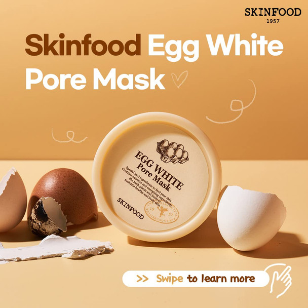 SKINFOOD Egg White Pore Mask 4.41 oz. (125g) - Pore Refining Wash off Mask, Tightens Pores, Removes Blackheads and Dead Skin Cells, Skin Smooth and Soft - Exfoliating Skin Mask - Wash Off Face Masks