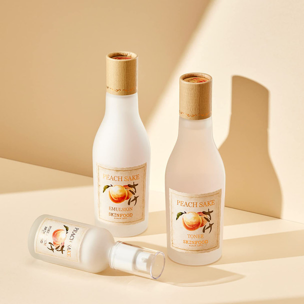 SKINFOOD Peach Sake Emulsion 135ml - Tighten Pores and Sebum Control Skin Moisturizing, Refining & Hydrating Facial Emulsion for Oily Skin - Enlarge Pores Remedy (4.56 fl.oz.)