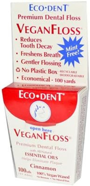 W2B - Eco-Dent VeganFloss Premium Dental Floss Cinnamon - 100 Yards - Case of 6