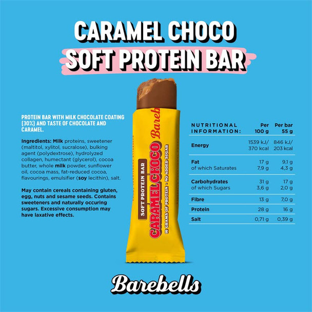 Barebells Protein Bars | 16g protein low carb chocolate bars | after workout low calorie snacks 12 x 55g (Soft Bars Caramel Choco)