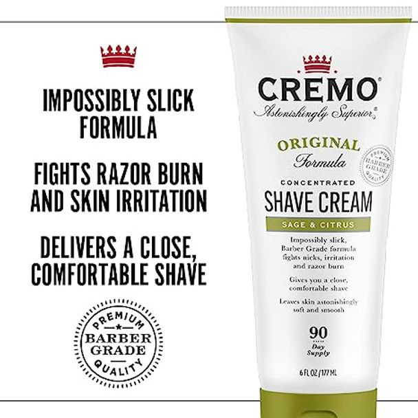 Cremo Barber Grade Sage & Citrus Shave Cream Nicks Cuts 6 Fl Oz