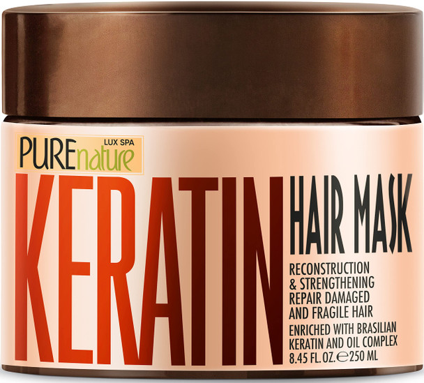 PURE NATURE LUX SPA Keratin Hair Mask - Hydrating and Moisturizing Treatment for Dry, Damaged Hair and Split Ends - Deep Conditioner Repair Products for Women - Ideal for Curly and Frizzy Hair