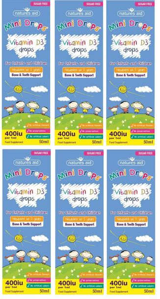 Natures Aid Vitamin D3 Drops, Bone Health, Immune Health, Infants And Children, Sugar Free, 50 Ml (Pack Of 6)