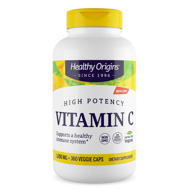 Healthy Origins Premium Vitamin C 1000Mg 360 Vegetarian Capsules Not Tablets (Full Year Supply)| High Strength Ascorbic Acid Suitable For Vegans |Vitamin C Supplement For Immune System