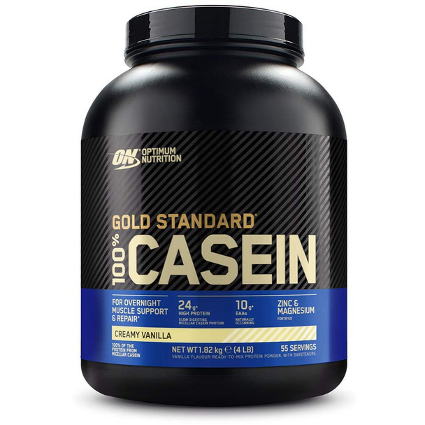 Optimum Nutrition Gold Standard Casein Slow Digesting Protein Powder with Zinc, Magnesium and Naturally Occuring Glutamine and Amino Acids, Creamy Vanilla, 55 Servings, 1.82 kg, Packaging May Vary