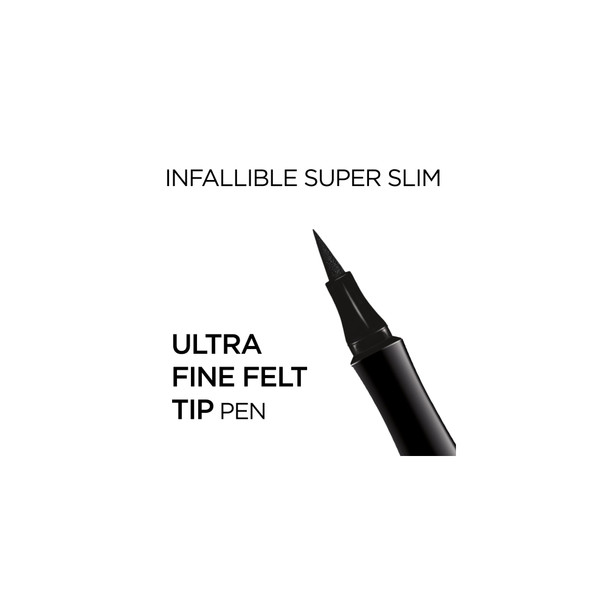 L'Oreal Paris Makeup Infallible Super Slim Long-Lasting Liquid Eyeliner, Ultra-Fine Felt Tip, Quick Drying Formula, Glides on Smoothly, Black, Pack of 1