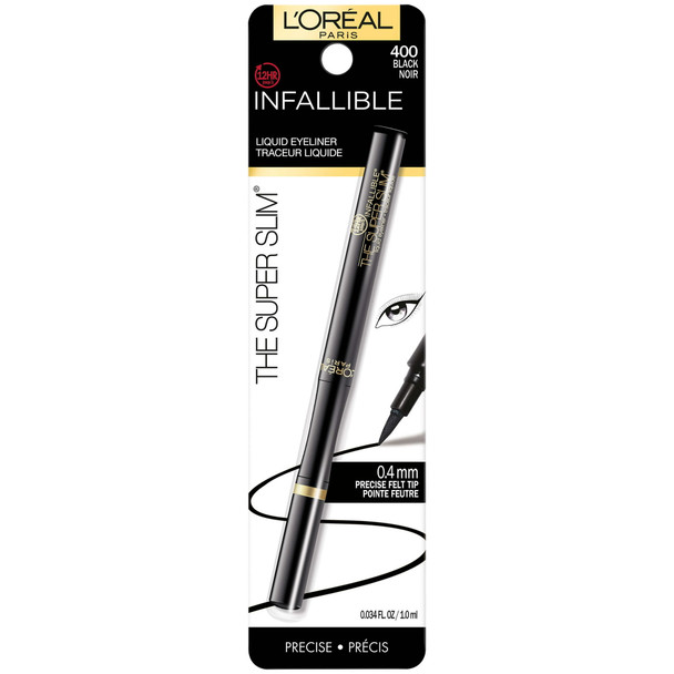 L'Oreal Paris Makeup Infallible Super Slim Long-Lasting Liquid Eyeliner, Ultra-Fine Felt Tip, Quick Drying Formula, Glides on Smoothly, Black, Pack of 1