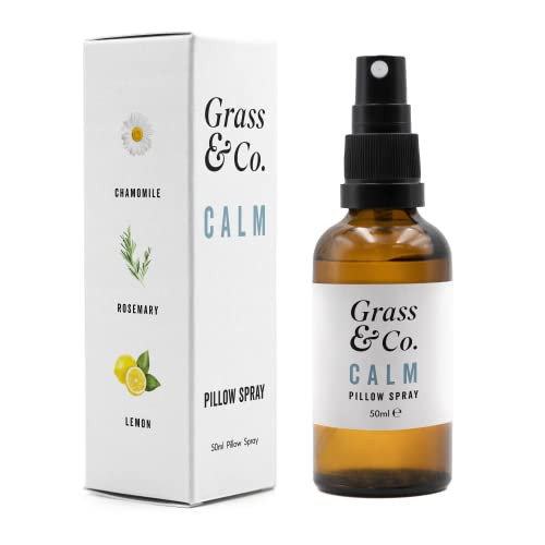 Grass & Co. CALM Aromatherapy Pillow Spray with Naturally Tranquil Scents of Chamomile Rosemary & Lemon to Quieten Your Mind & Soothe You To Your Sleepy Place 50ml Bottle