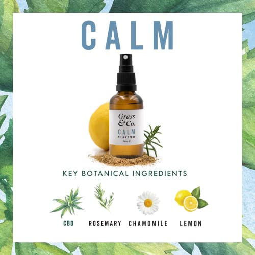 Grass & Co. CALM Aromatherapy Pillow Spray with Naturally Tranquil Scents of Chamomile Rosemary & Lemon to Quieten Your Mind & Soothe You To Your Sleepy Place 50ml Bottle