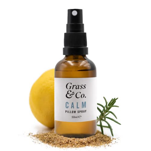 Grass & Co. CALM Aromatherapy Pillow Spray with Naturally Tranquil Scents of Chamomile Rosemary & Lemon to Quieten Your Mind & Soothe You To Your Sleepy Place 50ml Bottle