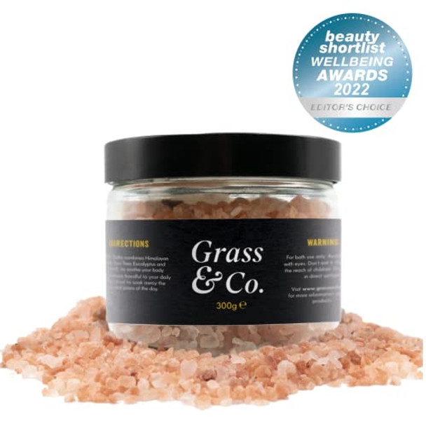 Grass & Co. EASE 300g Himalayan Bath Salt in Glass Jar with Tea Tree Eucalyptus and Peppermint