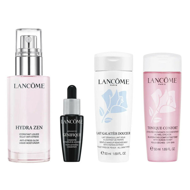 Lancôme Hydra Zen Gift Set 50ml Hydra Zen Hydratant Liquide Facial Moisturizer + 10ml Advanced GÈnifique Anti-Aging Serum + 50 ml Tonique Confort Face Toner + 50ml Lait GalatÈis Douceur Skin Cleanser