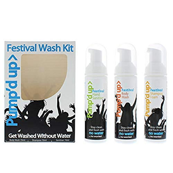 Pump'd Up Festival Wash Kit with Body Wash Shampoo Foam and Hand Sanitiser
