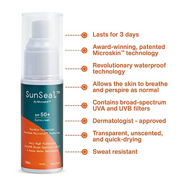 SunSeal Sun Lotion 50SPF 50ml Bottle Lasts for 3 Days Waterproof Sweat Resistant Child Safe
