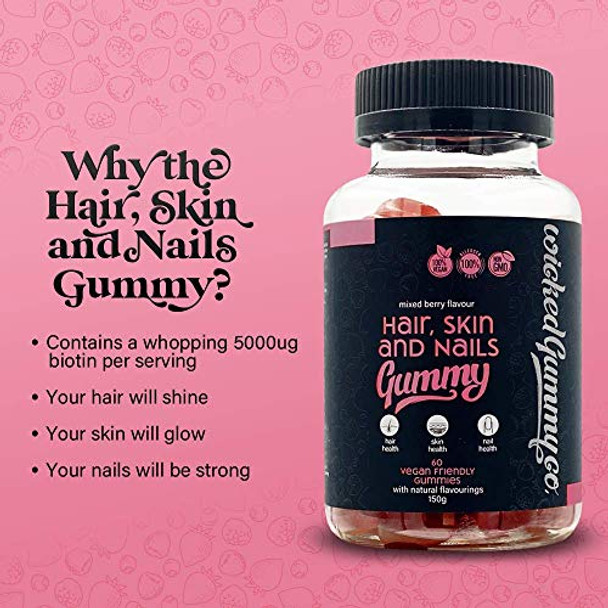 Wicked Gummy Co . Hair Skin & Nails Gummy Vitamins Mixed Berry Flavour 60 Gummies